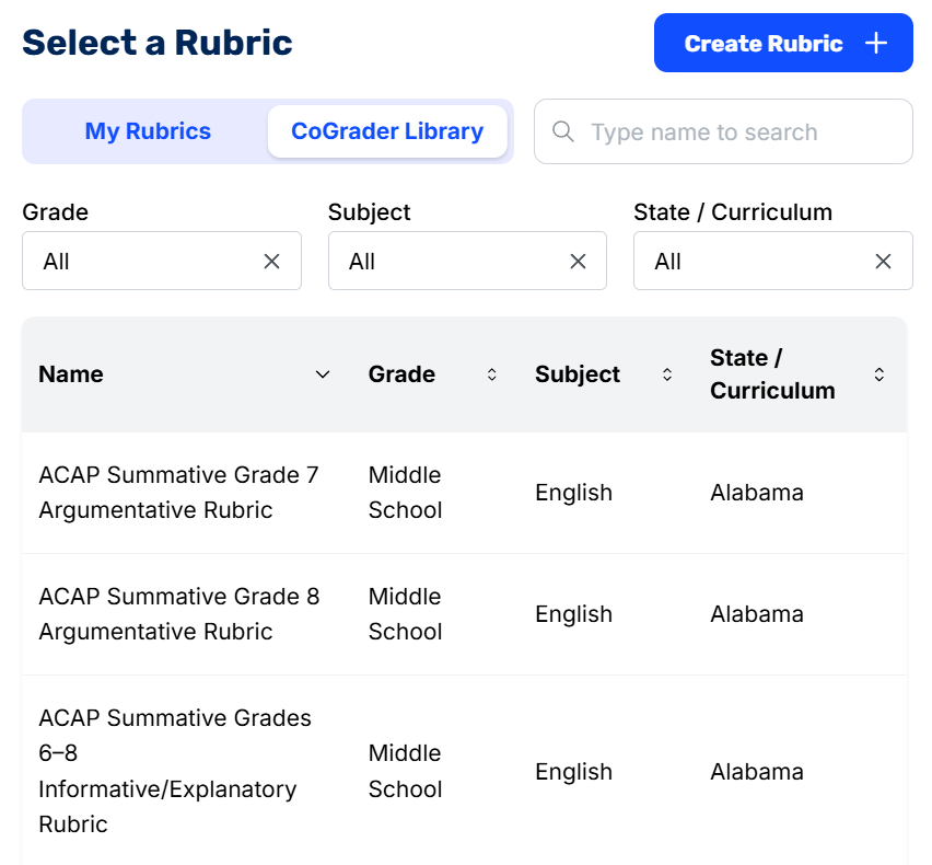 Select a Rubric
